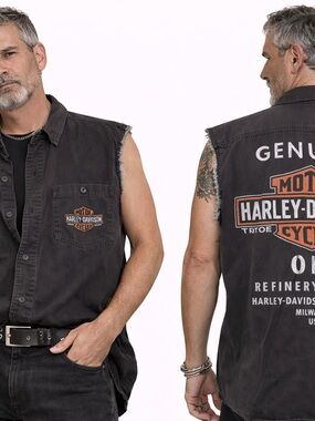 Harley-Davidson Black Vest with Orange & White Back Logo